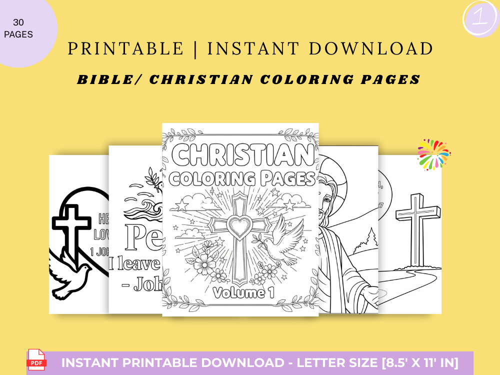 31-Page Christian Coloring Book – Bible Coloring Pages for Kids & Adults | 11.25 x 11.25 in