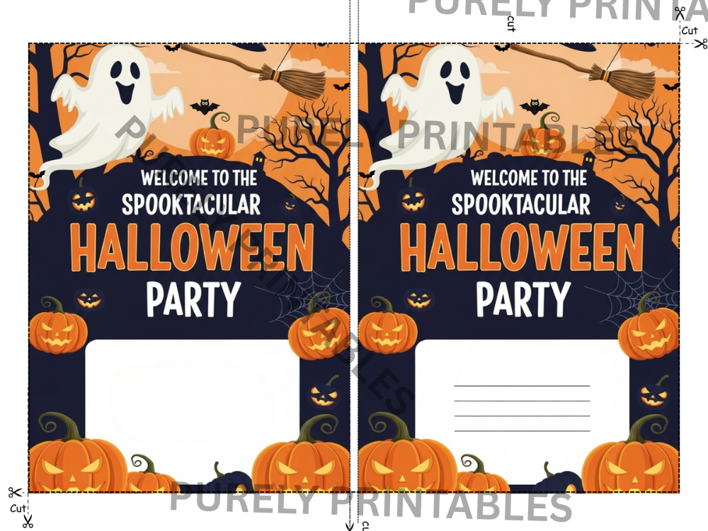 Spooktacular Halloween Party Invitation Card & Free Thank You Tag
