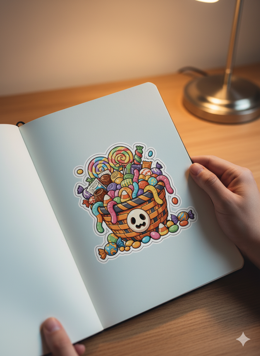 Spooky Sweets Halloween Candy Basket Sticker - Digital Download (PNG & JPEG)