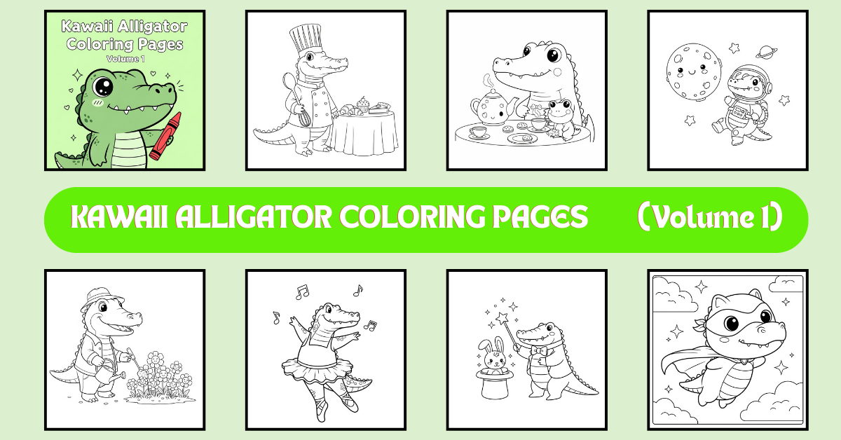 Kawaii Alligator Adventures: 20 Printable Coloring Pages for Kids
