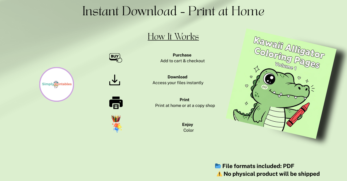 Kawaii Alligator Adventures: 20 Printable Coloring Pages for Kids