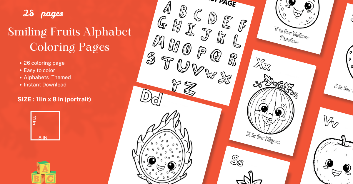 Printable Smiling Fruit Alphabet Coloring Book | A–Z Fun Learning for Kids
