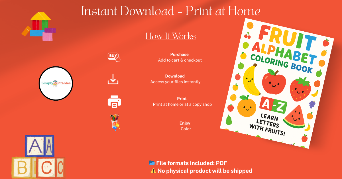 Printable Smiling Fruit Alphabet Coloring Book | A–Z Fun Learning for Kids