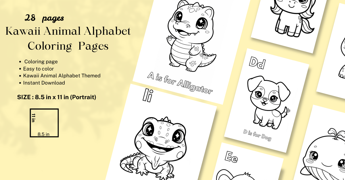 Kawaii Animal Alphabet Coloring Book | Printable ABC Coloring Pages for Kids