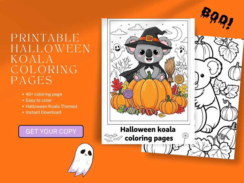 Halloween Koala Coloring Book for Kids – 30 Fun & Spooky Printable Pages (Volume 1, PDF, 8x11 inch)