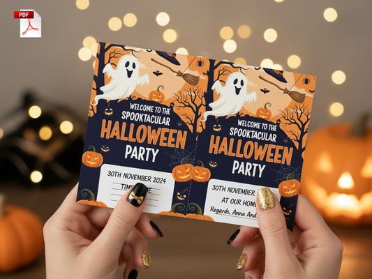 Spooktacular Halloween Party Invitation Card & Free Thank You Tag