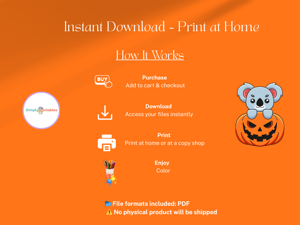 Halloween Koala Coloring Book for Kids – 30 Fun & Spooky Printable Pages (Volume 1, PDF, 8x11 inch)