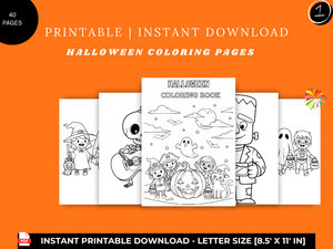 40 Pages Halloween Coloring Book for Kids – Volume 1, Printable PDF, 8x11 inch, Fun & Easy Halloween Coloring Sheets