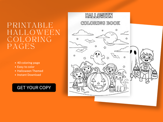 40 Pages Halloween Coloring Book for Kids – Volume 1, Printable PDF, 8x11 inch, Fun & Easy Halloween Coloring Sheets