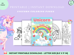 40+ Unicorn Coloring Pages for Kids – Volume 1 | Printable Unicorn Coloring Book (8x11 inch PDF)