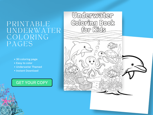 30 Underwater-Themed Coloring Pages for Kids – Printable Ocean & Sea Creatures Activity Sheets (8x11 in.)