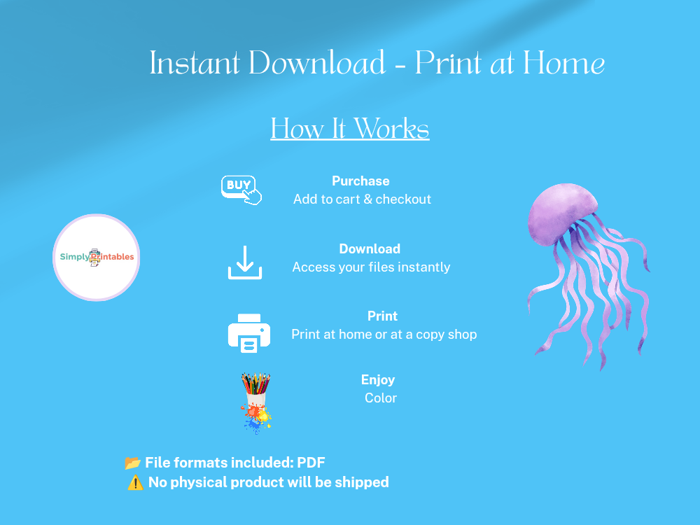 30 Underwater-Themed Coloring Pages for Kids – Printable Ocean & Sea Creatures Activity Sheets (8x11 in.)