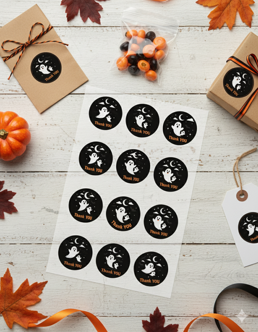 Ghostly Thank You Stickers Sheet _ Printable