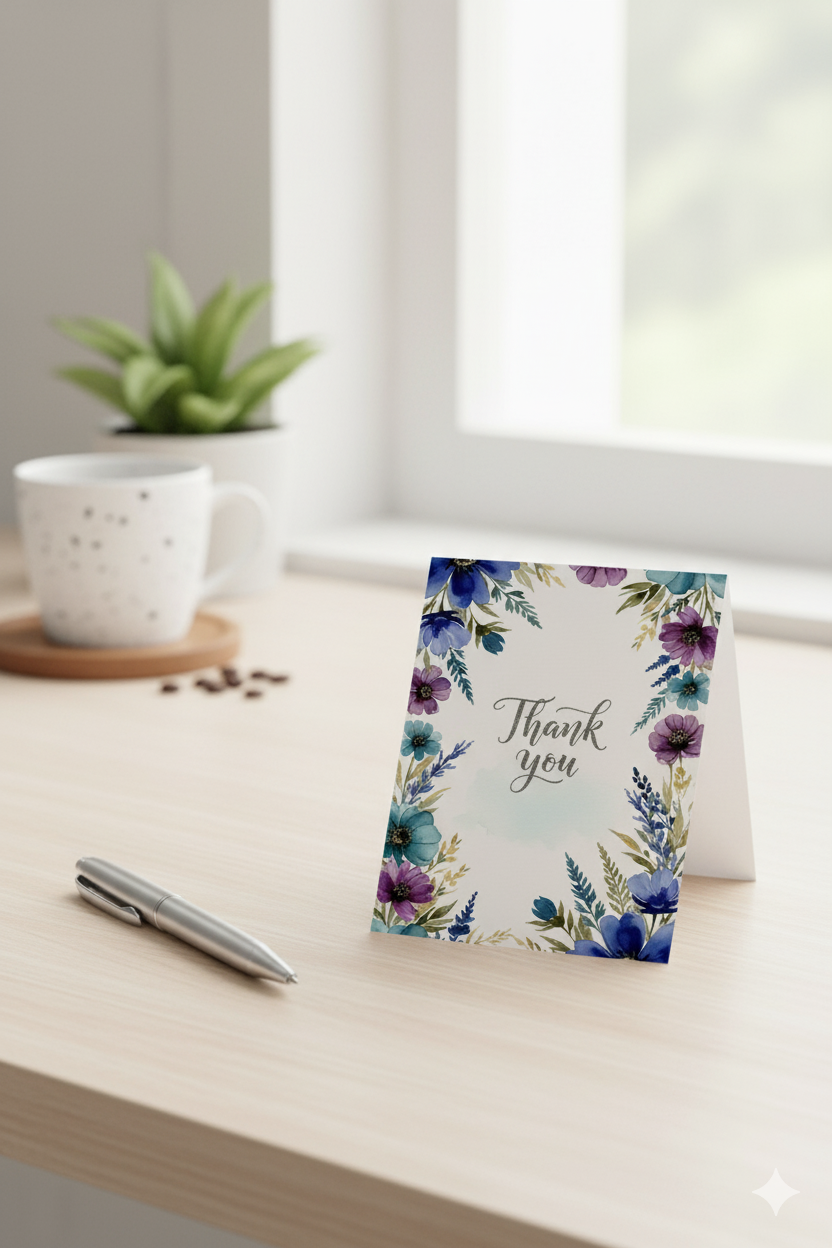 Thank You Card - Watercolor Floral Printable