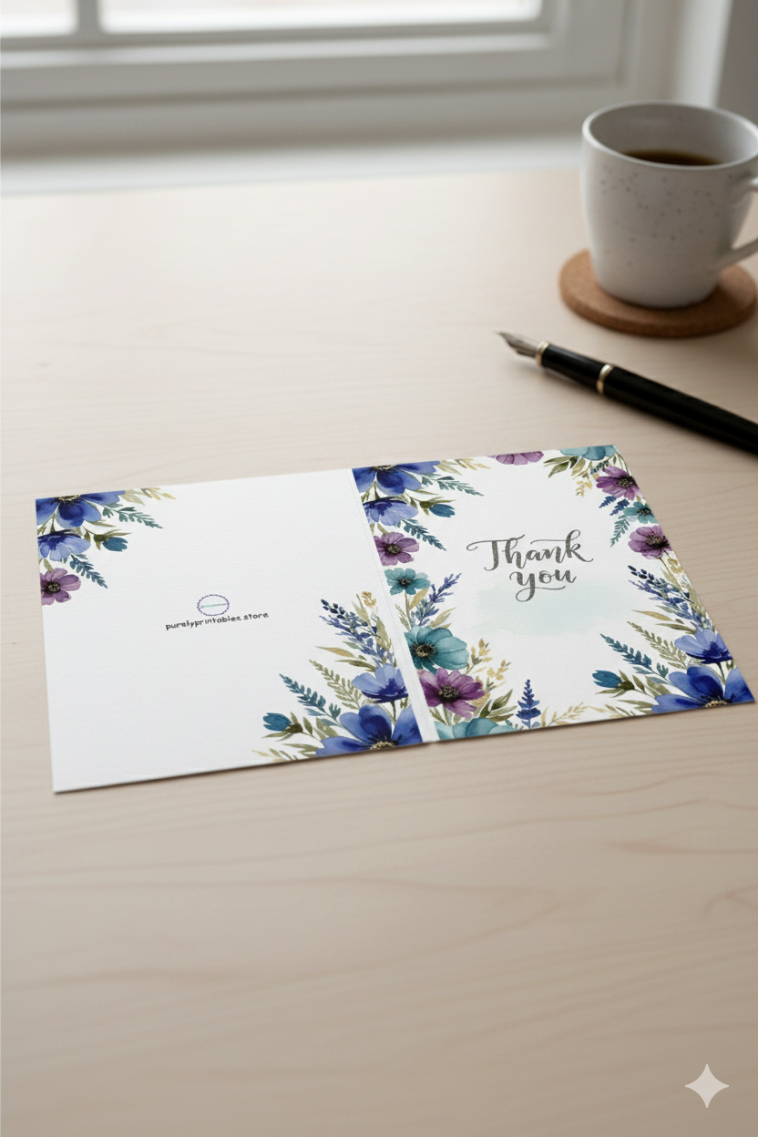 Thank You Card - Watercolor Floral Printable