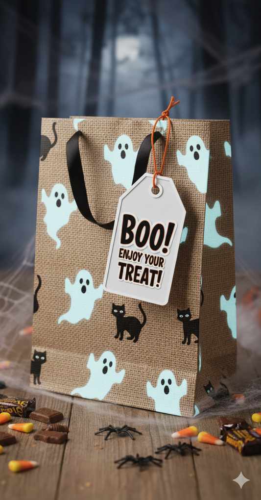 Free Halloween Gift Tags — Set of 9 — “Boo! Enjoy Your Treat!” (Printable PDF · White Border)