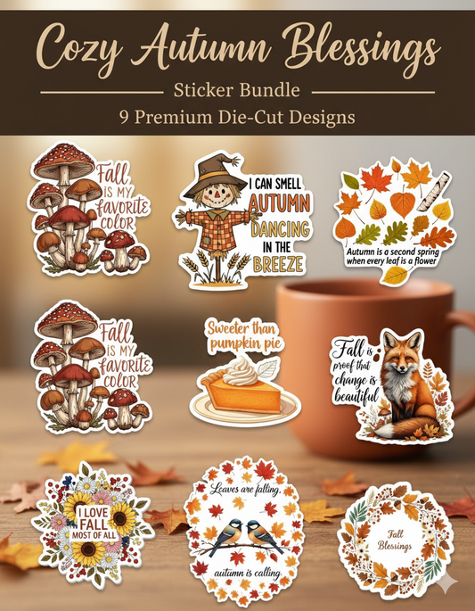 Cozy Autumn Blessings Sticker Bundle Great for Planners, Journaling, Scrapbooking, Bullet Journals, Etc