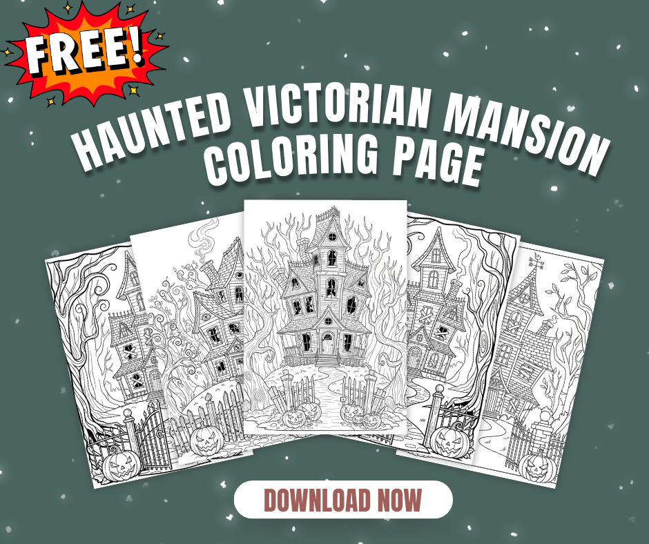 Free Haunted Victorian Mansion Coloring Book – 10 Printable Pages (8x11 inch PDF, Instant Download)