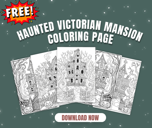 Free Haunted Victorian Mansion Coloring Book – 10 Printable Pages (8x11 inch PDF, Instant Download)