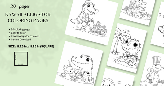 Kawaii Alligator Adventures: 20 Printable Coloring Pages for Kids