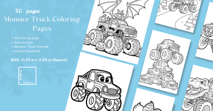 Monster Truck Coloring Book for Kids – Fun Big Wheels Coloring Pages with Bold Outlines (11.25 x 11.25 in, Printable )