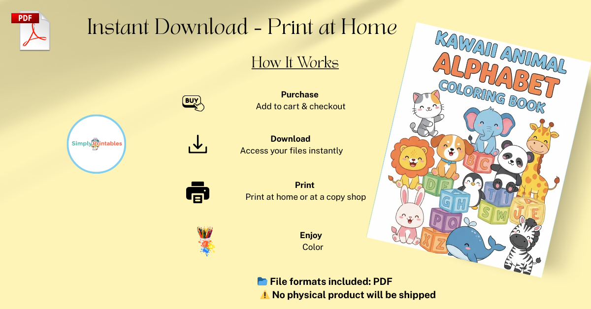 Kawaii Animal Alphabet Coloring Book | Printable ABC Coloring Pages for Kids