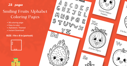 Printable Smiling Fruit Alphabet Coloring Book | A–Z Fun Learning for Kids
