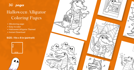 Halloween Alligator Coloring Book for Kids | 30 Fun & Spooky Coloring Pages | Ages 3-8