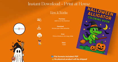 Halloween Alligator Coloring Book for Kids | 30 Fun & Spooky Coloring Pages | Ages 3-8