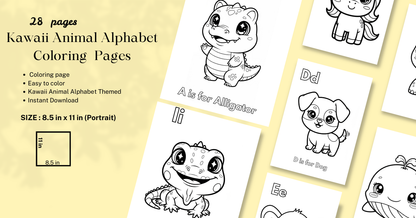 Kawaii Animal Alphabet Coloring Book | Printable ABC Coloring Pages for Kids