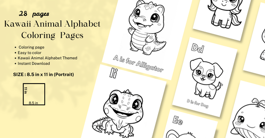 Kawaii Animal Alphabet Coloring Book | Printable ABC Coloring Pages for Kids