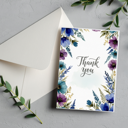 Thank You Card - Watercolor Floral Printable
