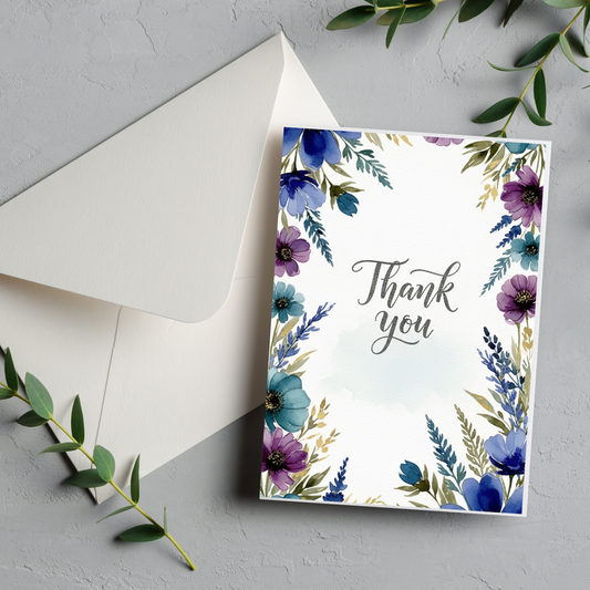 Thank You Card - Watercolor Floral Printable
